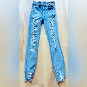 American Eagle, skinny, distressed jeans, high rise, size 0 regular